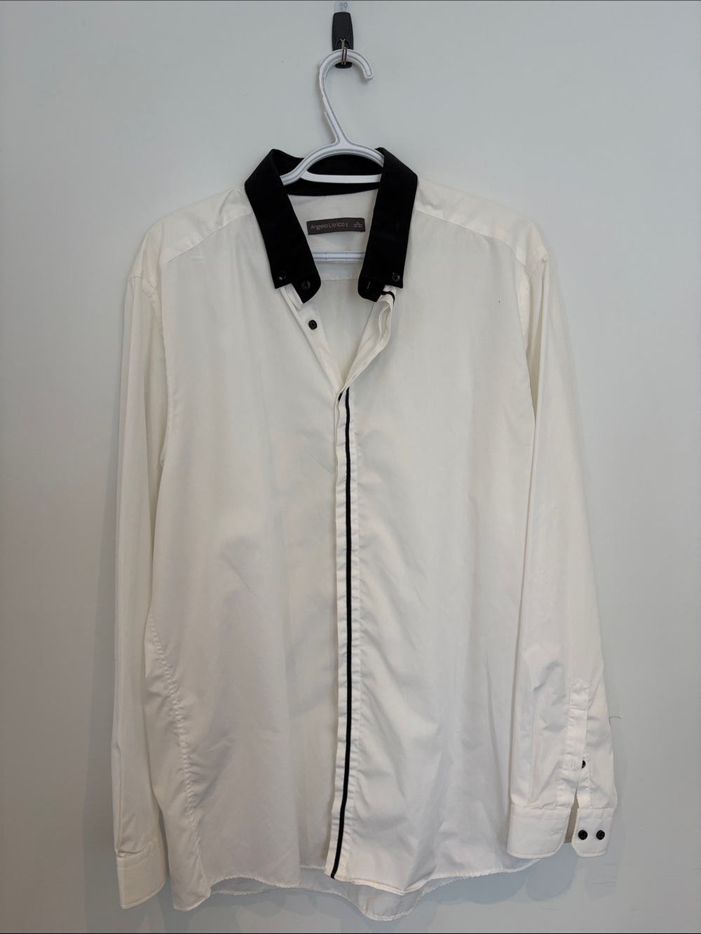 Men's White Dress Shirt with Black Contrast Collar